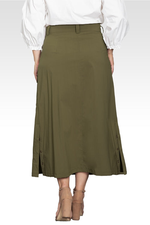 Plus Size A-Line Cargo Pocket Skirt-Olive