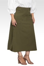 Plus Size A-Line Cargo Pocket Skirt-Olive