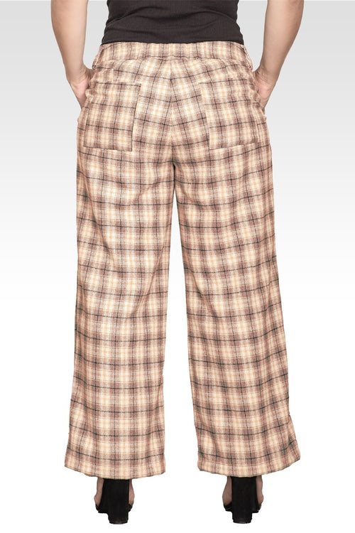 Plus Size Wide Leg Plaid Pants-Brown Plaid