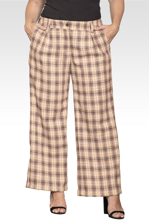 Plus Size Wide Leg Plaid Pants-Brown Plaid
