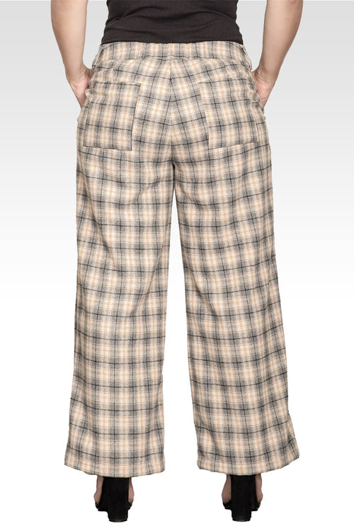 Plus Size Wide Leg Plaid Pants-Plaid