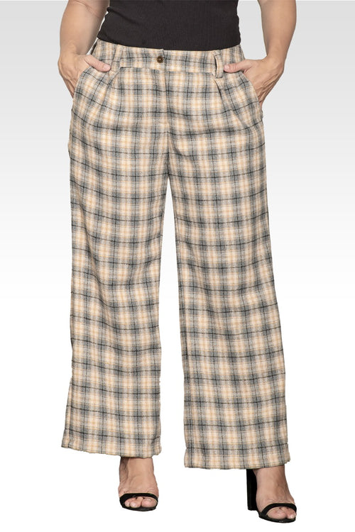 Plus Size Wide Leg Plaid Pants-Plaid