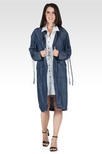 Standards & Practices Women's Indigo Denim Tencel Hooded Long Anorak Jacket-1