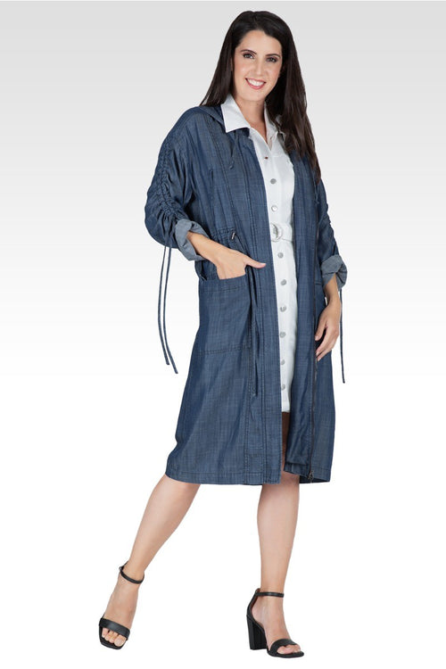 Pippa Indigo Denim Tencel Hooded Long Anorak Jacket