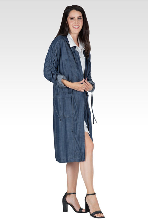 Pippa Indigo Denim Tencel Hooded Long Anorak Jacket