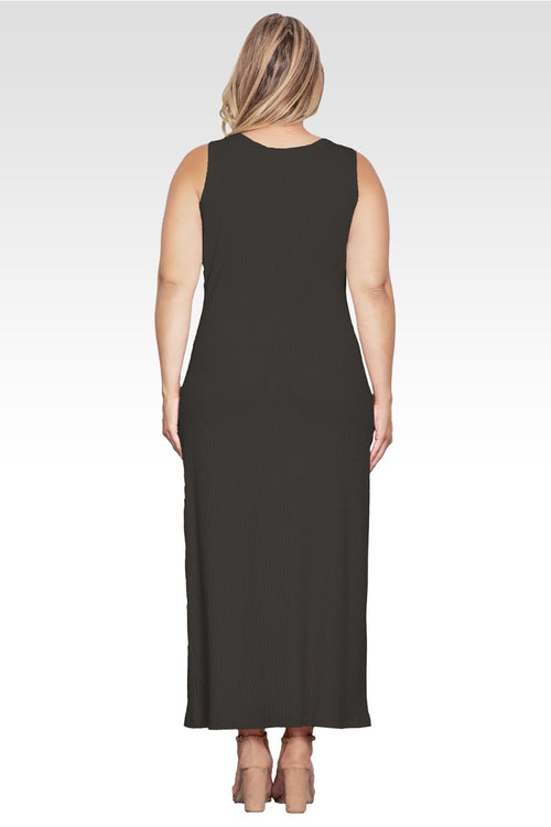 Zeypher Women's Plus Size Sleeveless Rib-Knit Maxi Dress-Black