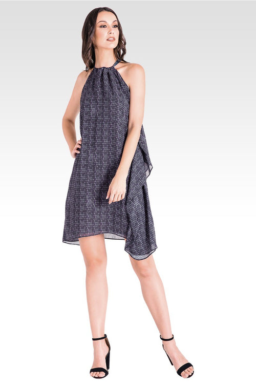 Snake Print Halter Neck Trapeze Chiffon Dress 
