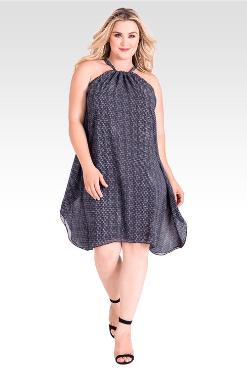 Plus Size Snakeskin Halter Chiffon Trapeze Dress 