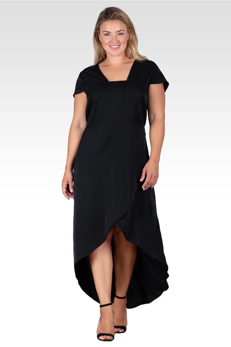 Plus Size Women's Black Cap Sleeve High-Low Tulip Dress Plus Size Women's Black Cap Sleeve High-Low Tulip Dress