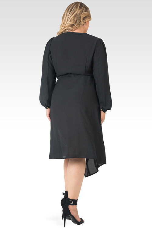 Plus Size Natalia Black And Leopard Print Button-up Wrap Dress