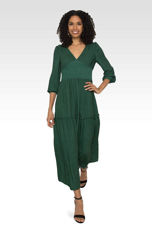 Standards & Practices Women's Green Smocked Waist Long Sleeve Maxi Dress - M Standards & Practices Women's Green Smocked Waist Long Sleeve Maxi Dress - M