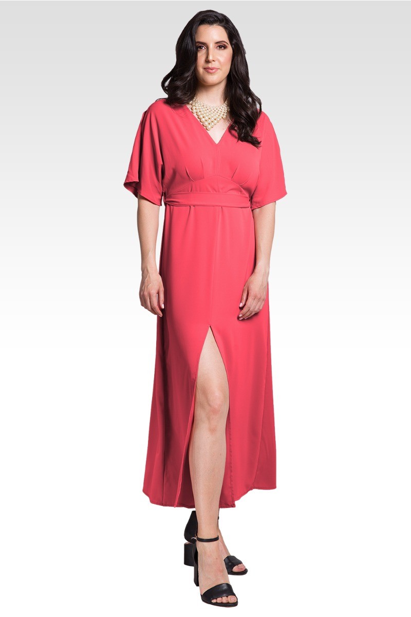 Standards & Practices Women's V-Neck Kimono Sleeves Maxi Midi Dress in Rose