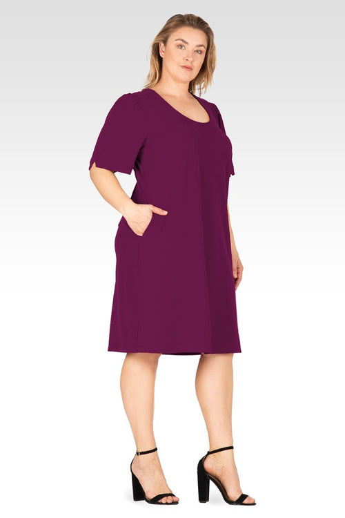 Alice Women's Plus Size Puffed Sleeves Scoop Neck Midi Dress
