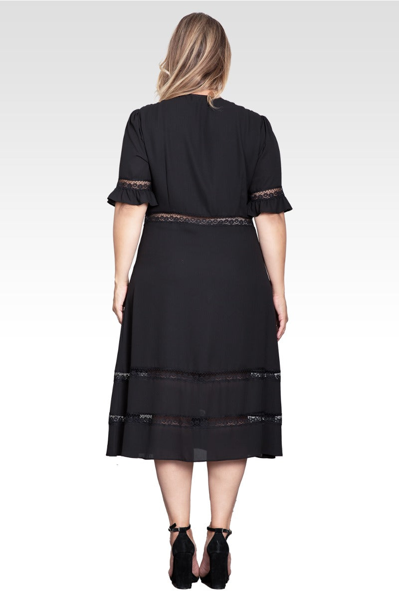 Elara Women's Plus Size Lace Detailing Trim Dress