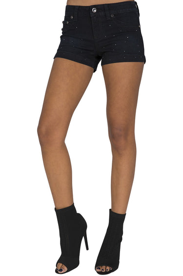 S&P Junior Women's Dark Indigo Stretch Denim Shorts Rhinestone Dots Embellished