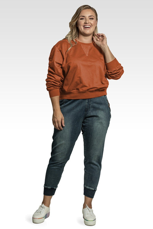 Arie Women's Plus Size French Terry Long Sleeve Ruched Pullover Sweatshirt