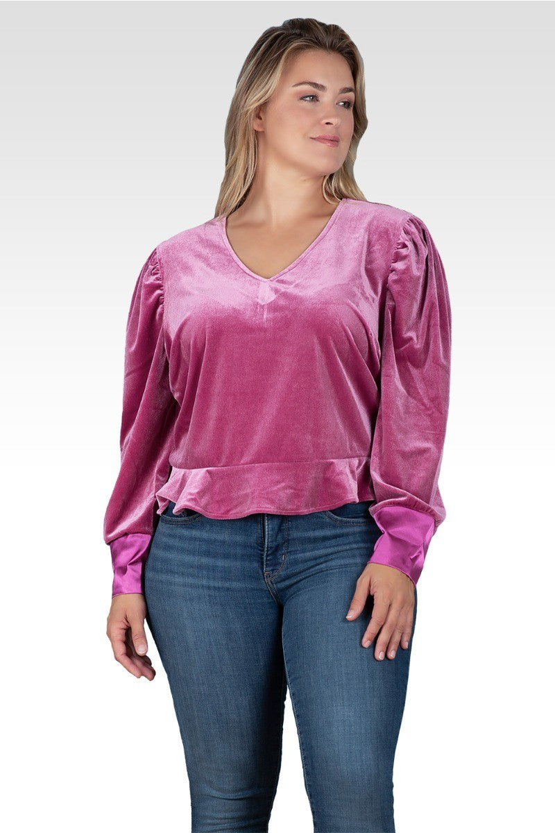 Standards & Practices Plus Size Stretch Velvet Peplum Top - Rose ...