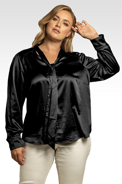 Reily Women's Plus Size Bow-tie Neck Long Sleeve Blouse
