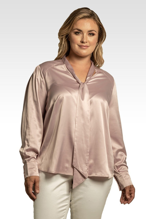 Reily Women's Plus Size Bow-tie Neck Long Sleeve Blouse