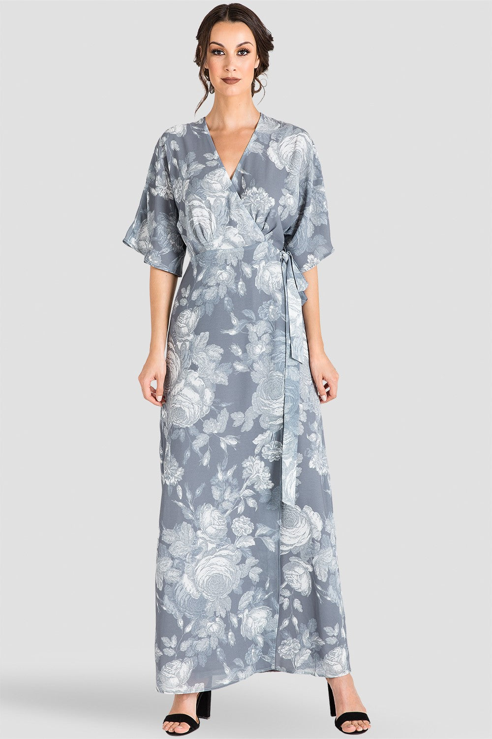 gray wrap maxi dress Grey Rhinestone Mesh Wrap Maxi Dress self-portrait