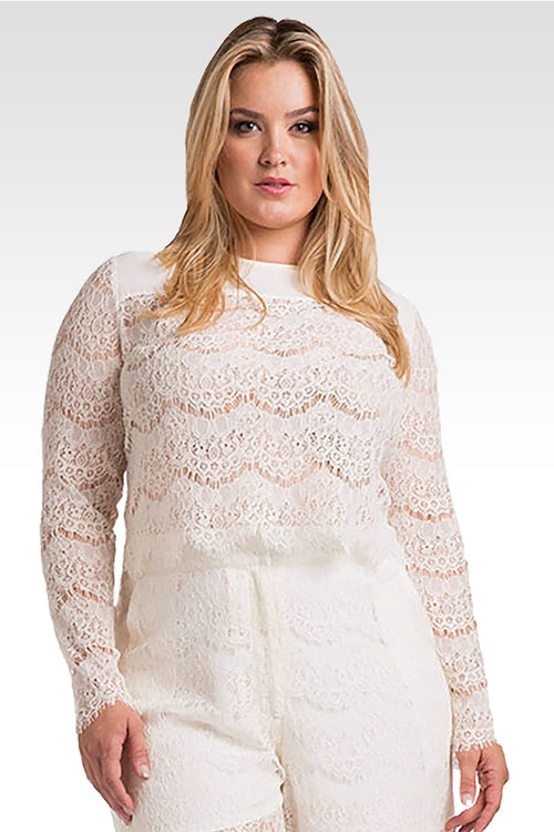 Plus Size Women's Ivory Lace Skimmer Top