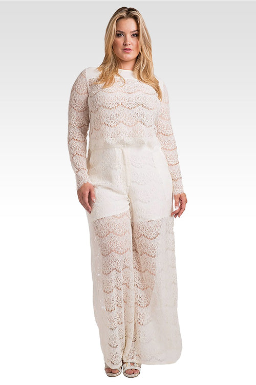 Plus Size Sydney Ivory Lace Skimmer / Crop Top