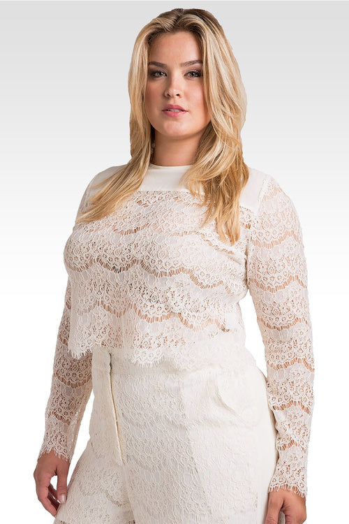 Plus Size Sydney Ivory Lace Skimmer / Crop Top
