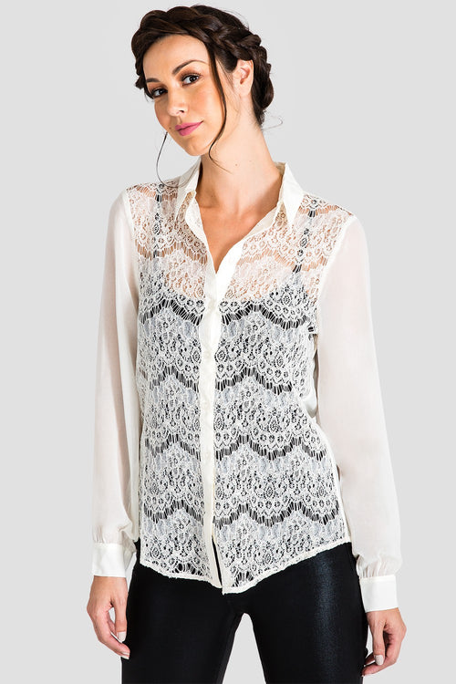 Ivory Women's Button-Up Lace Shirt 