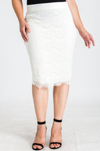 Plus Size Tori Ivory Pencil Skirt in Ponte and Lace