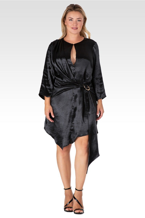 Amani Women's Plus Size Black Satin Mini Dress