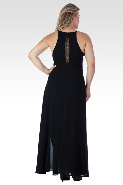 Amara Women's Plus Size Black Lace Detailed Sleeveless Maxi Dress