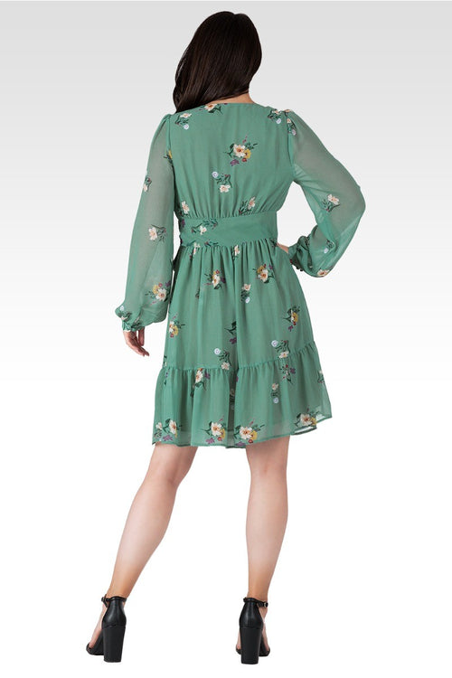 Preslee Women's Sage Green Floral Print Wrap Mini Dress