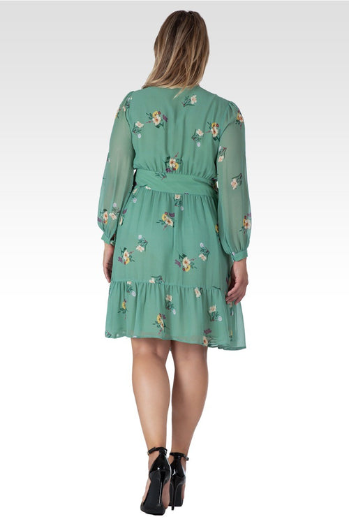Preslee Women's Plus Size Sage Green Floral Print Wrap Mini Dress
