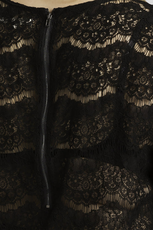 Plus Size Women Black Lace Skimmer Blouse