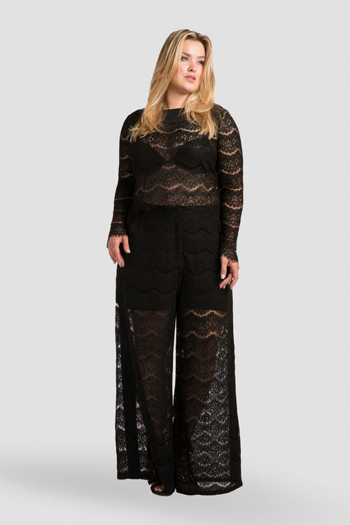Plus Size Women Black Lace Skimmer Blouse