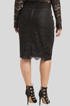 Plus size black lace and ponte pencil skirt 