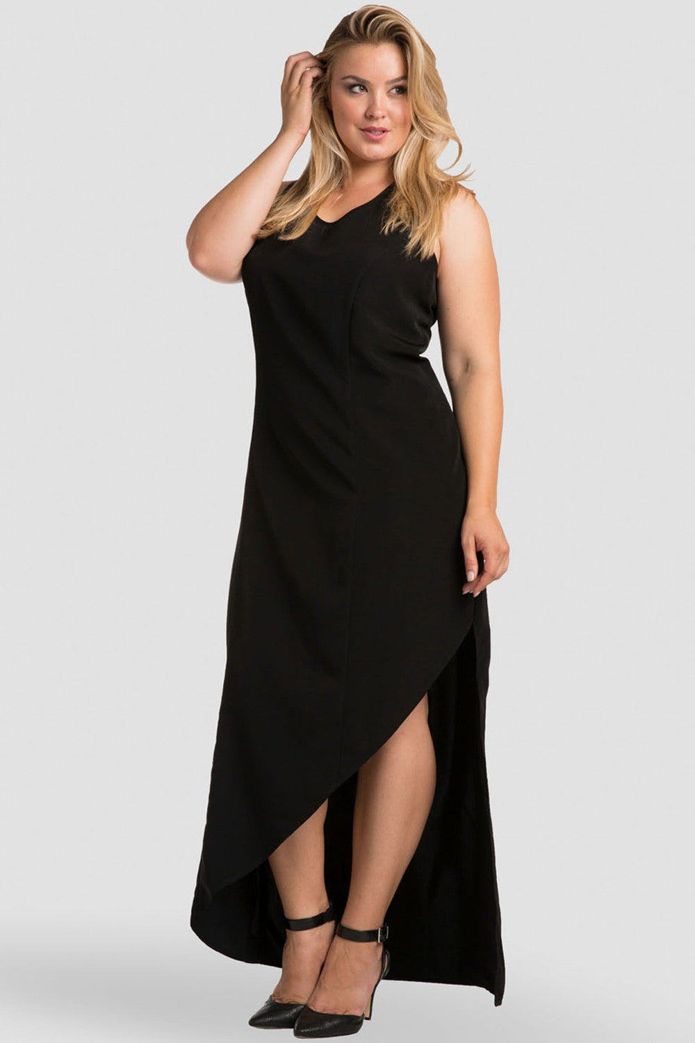 Plus Size Artemis Black Asymmetrical Hem Maxi Dress