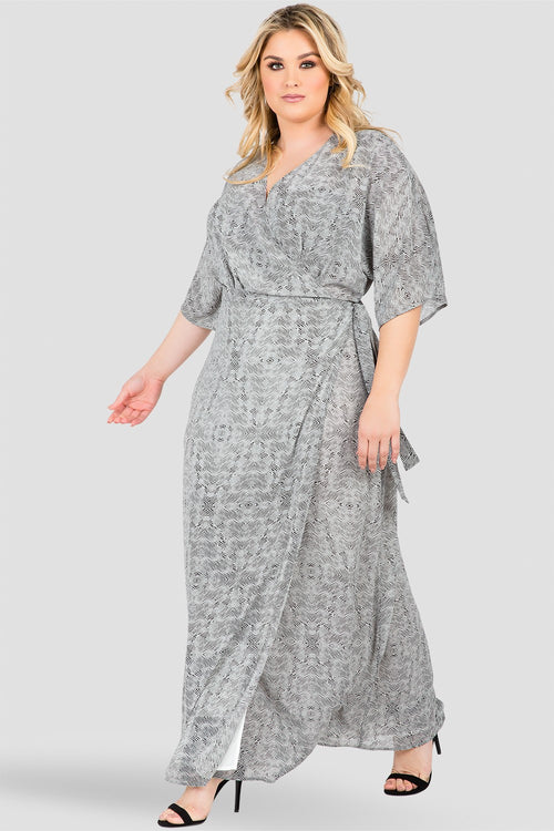 Plus Size Zibra Print Kimono Wrap Maxi Dress 