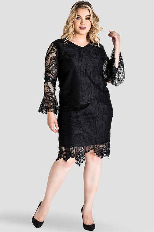 Plus Size Standards & Practices Women's Black Lace Pencil Skirt