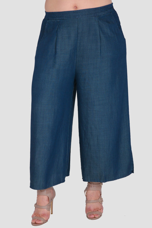 Standards & Practices Plus Size Women's Wide-Leg Cropped Blue Denim Gaucho Pants