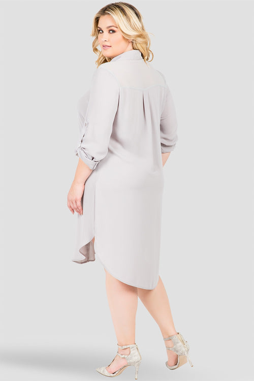 Standards & Practices Plus Size Women's Gray Blue Long-Sleeved Shirt Dress 