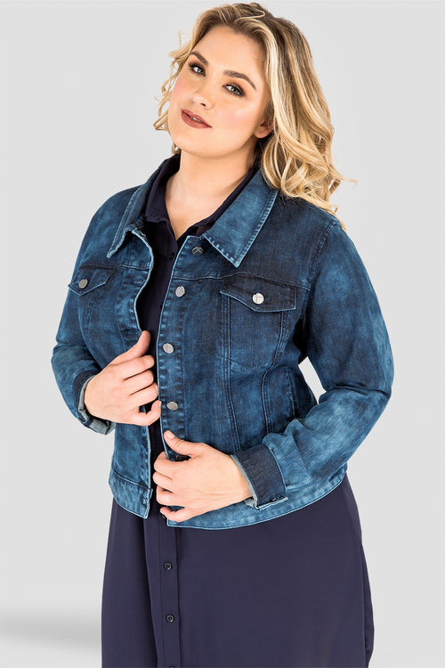 Plus Size Standards & Practice’s Embroidered Indigo Acid Wash Denim Jacket