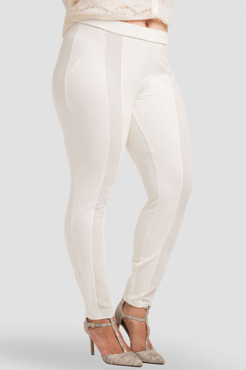 Plus Size ivory mesh cut-out panel leggings 