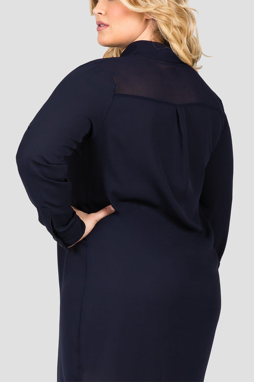 Standards & Practices Plus Size Women's Navy Blue Long-Sleeved Shirt Dress 