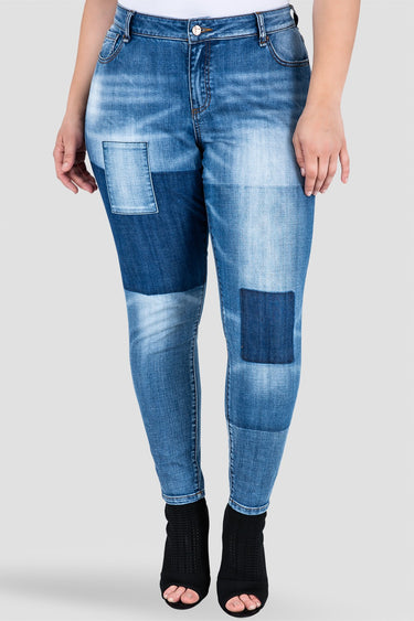 Plus Size Standards & Practices Women's Patchwork Indigo Stretch Skinny Jeans
