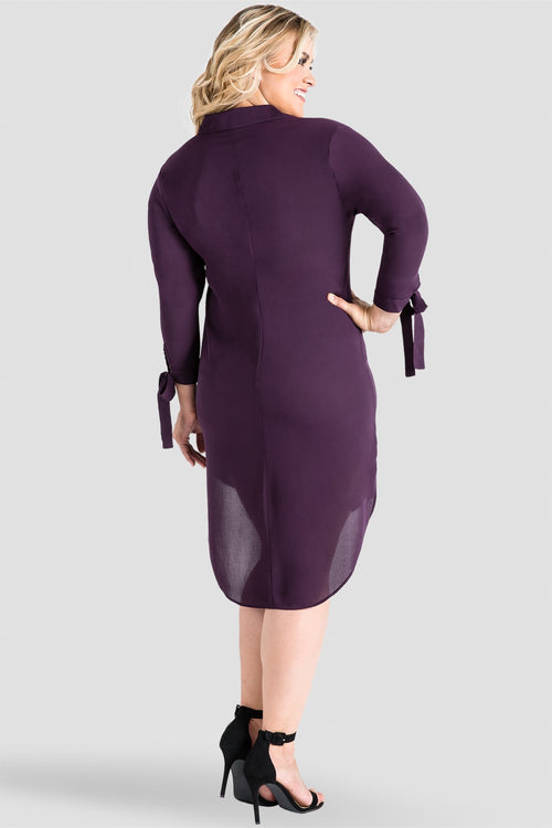 Plus-Size Standards & Practices Women's Tie-Sleeve Collared Purple Shirtdress 