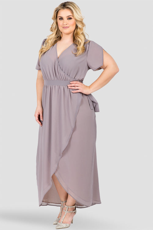 Plus Size Smoke Gray V-Neck Maxi Dress 