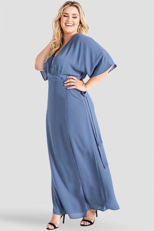 Plus Size Standards & Practices Slate Blue Chiffon Kimono Wrap Maxi Dress 