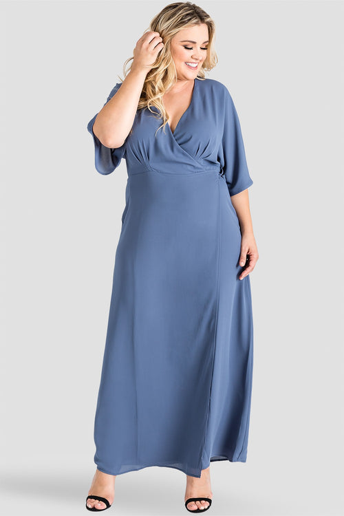 Plus Size Light Blue Floral Kimono Wrap Maxi Dress 