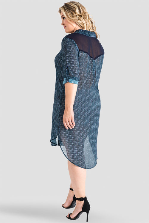 Plus Size Gray Snakeskin Print Chiffon Shirtdress 